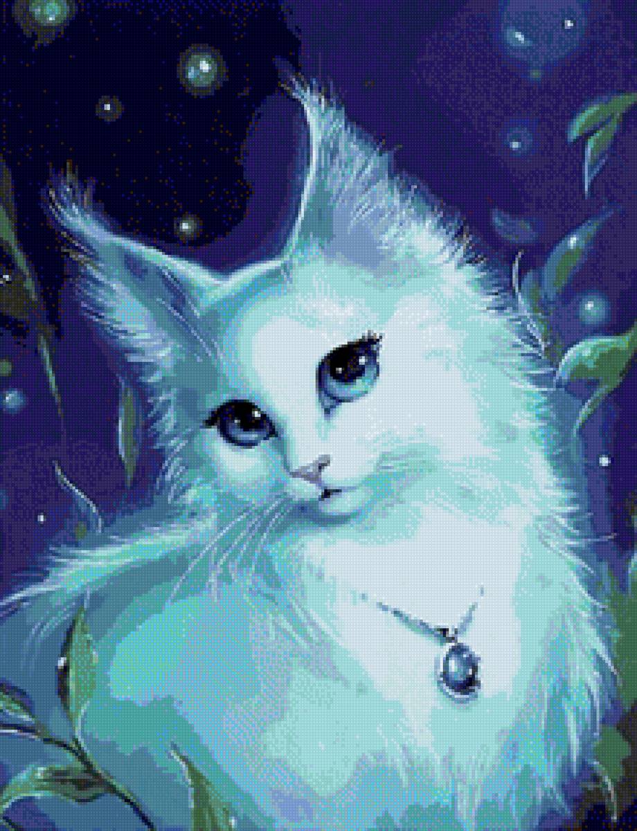Ночь - животные, ночь, кошка, арт - предпросмотр