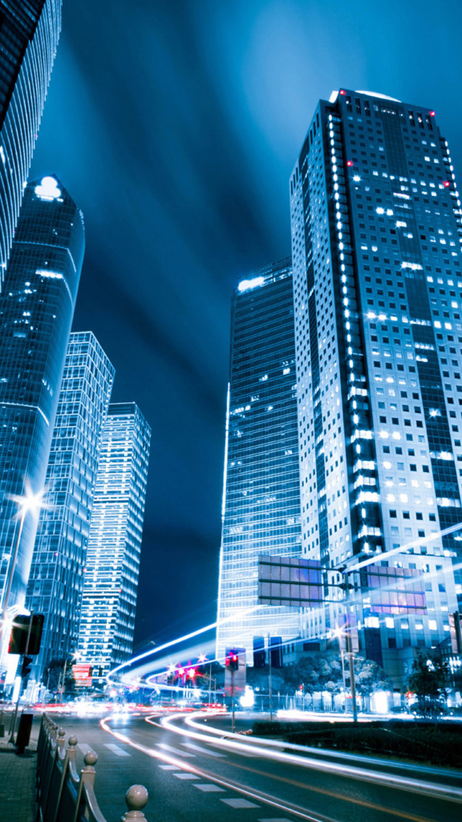 Ночные небоскребы - огни, город, небоскребы, дорога, ночь - оригинал