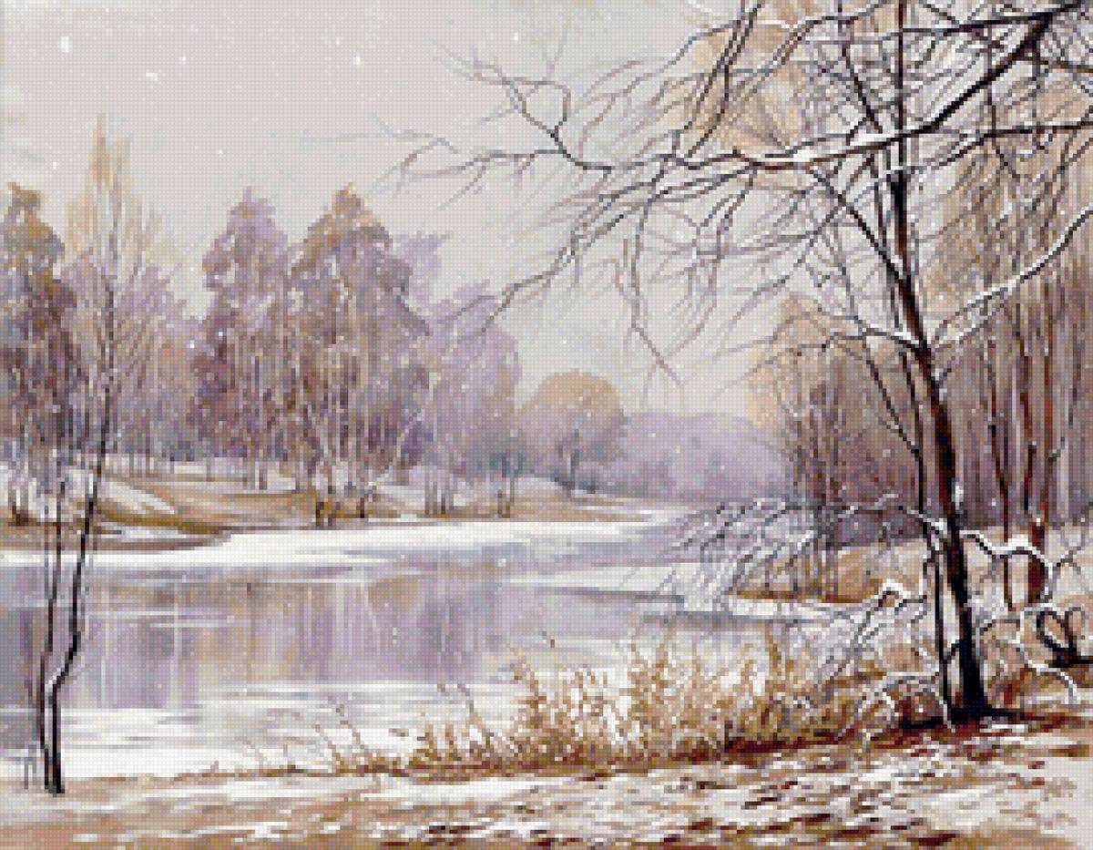 Первый снег - снег, природа, вода, пейзаж зима - предпросмотр