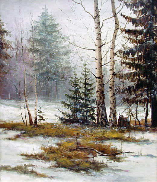 Худ. Елена Покушева - пейзаж зима, лес, снег, природа - оригинал