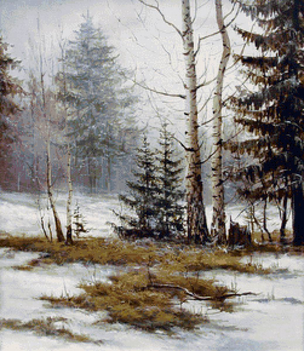 Худ. Елена Покушева - лес, пейзаж зима, природа, снег - предпросмотр