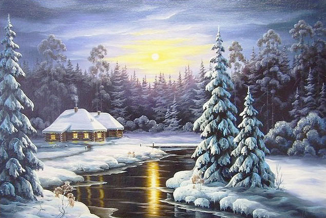 №1800198 - пейзаж зима, вода, снег, домики, природа - оригинал