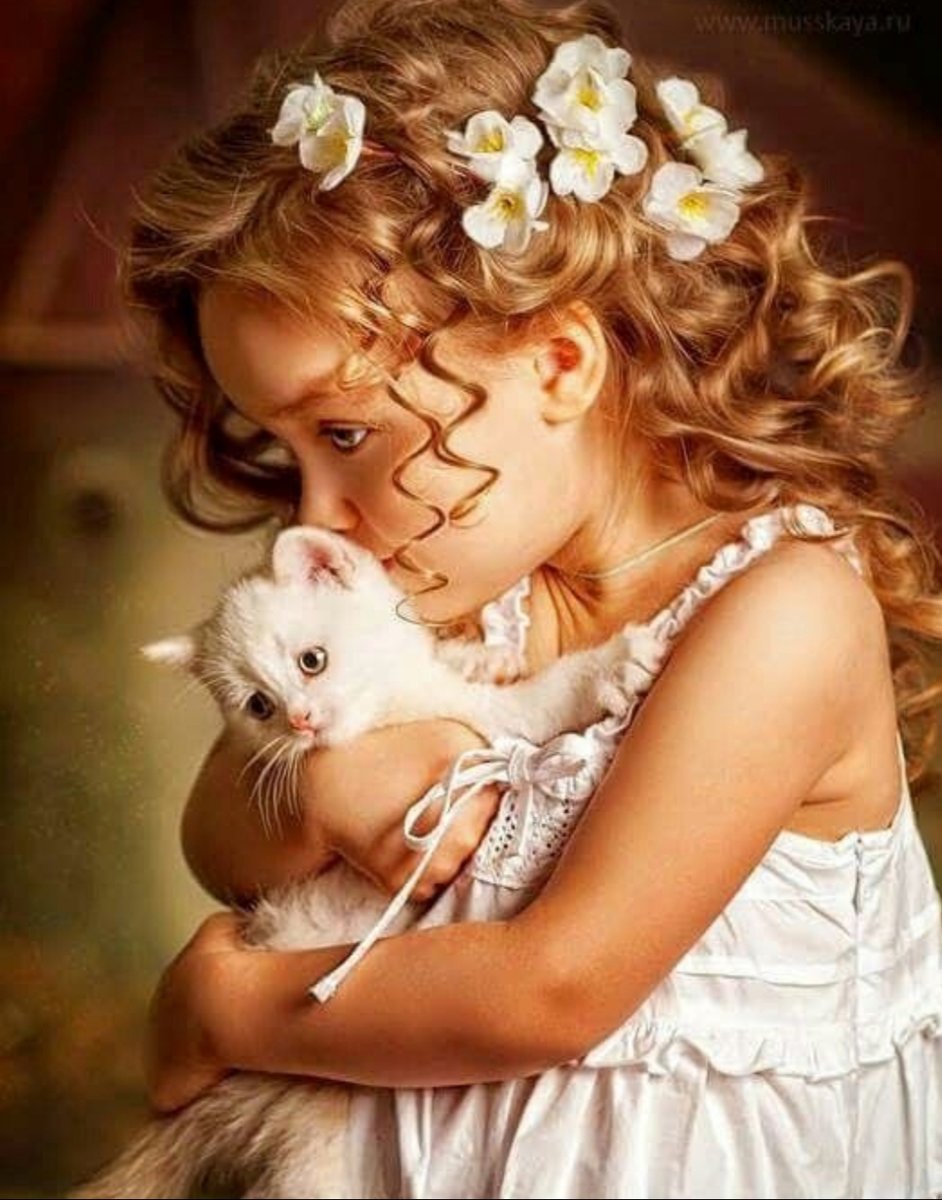 Она добрая и милая. Девочка с котятами. Красивые дети с животными. Девушка с котенком.