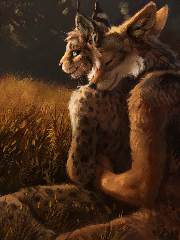 Фурии - животные, дикие кошки, фэнтези, пара - оригинал