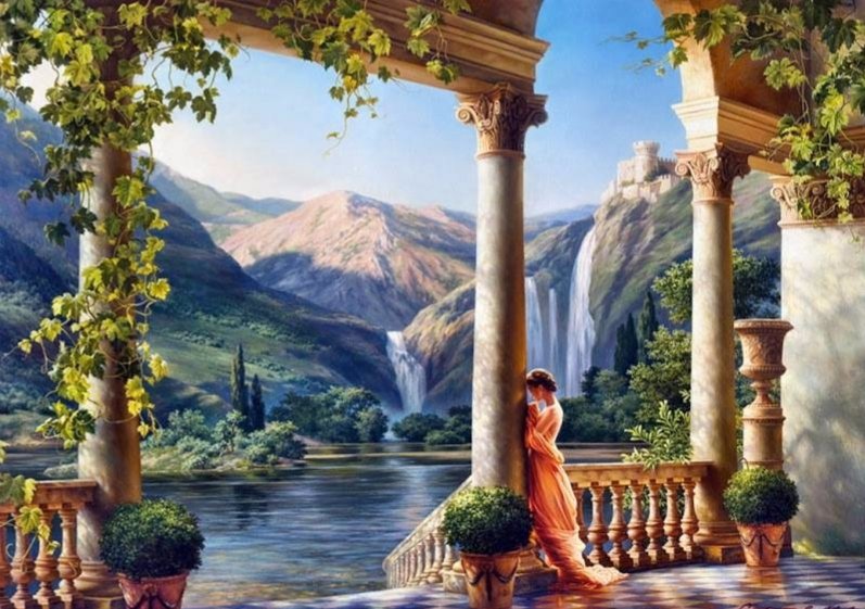 Девушка на балконе - картина - оригинал