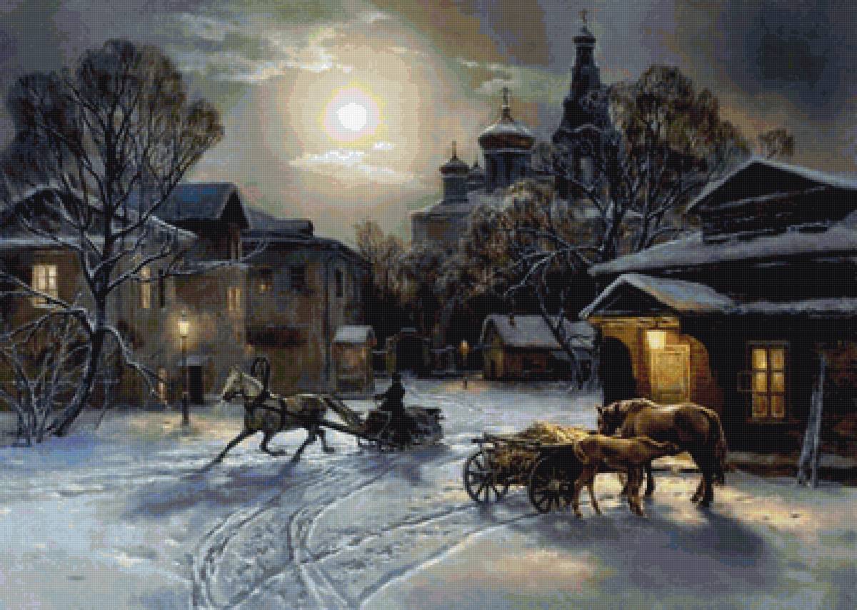 Зимний вечер - картина - предпросмотр