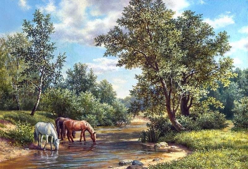 Водопой - картина - оригинал