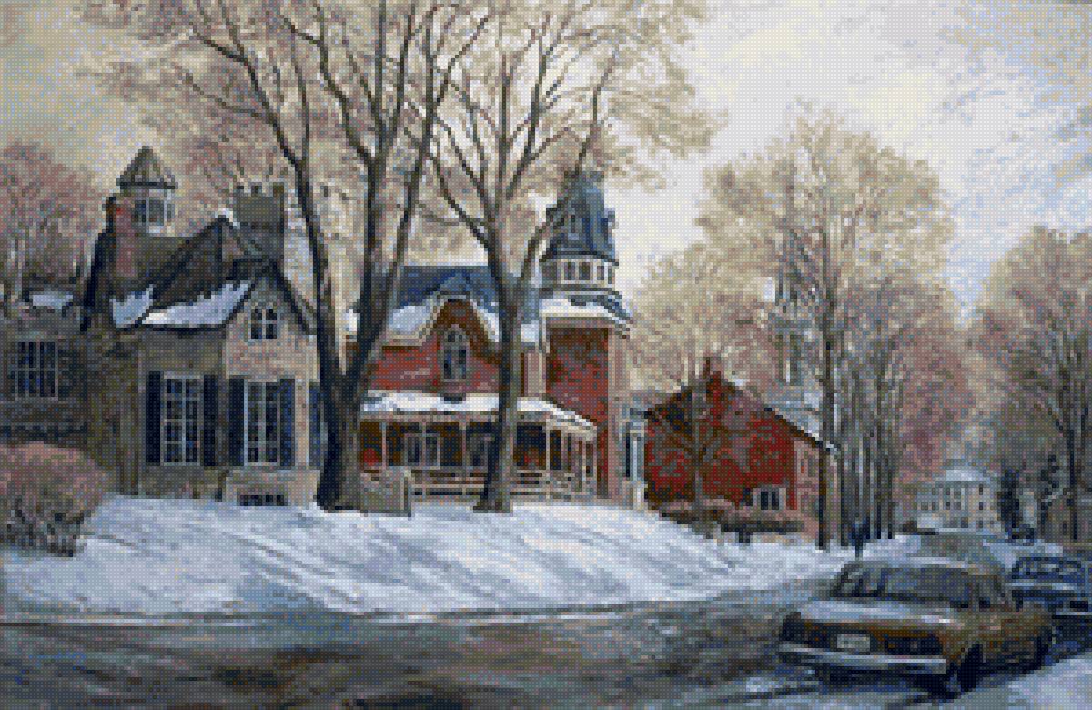 Городской пейзаж - снег, город, улица, пейзаж зима, дома - предпросмотр