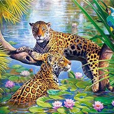 Схема вышивки «леопарды в джунглях»