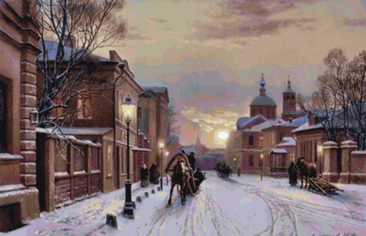 Зимний вечер - картина - предпросмотр