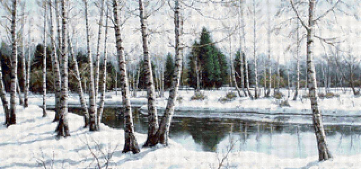 Худ. Ханаин С. - вода, пейзаж весна, снег, природа - предпросмотр