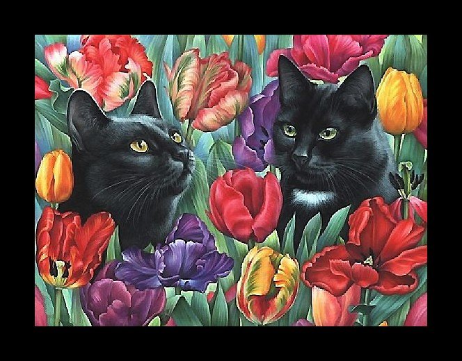 коты в тюльпанах - коты - оригинал