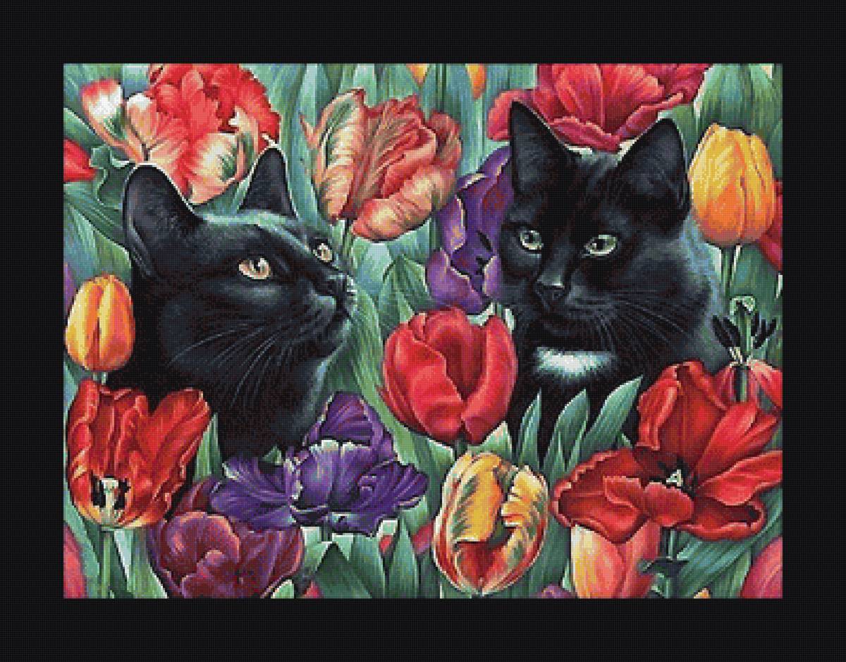 коты в тюльпанах - коты - предпросмотр