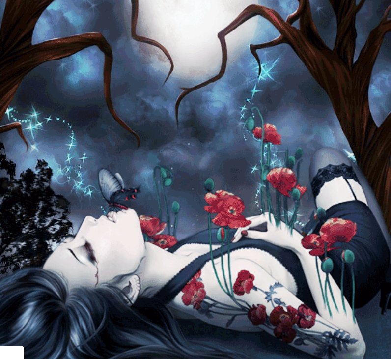 Магия сна - девушка, сюрреализм, маки, сон, ночь - оригинал