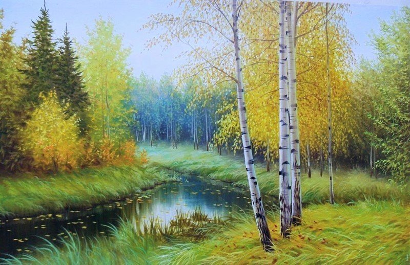 Осень - осень, лес, река, роща, березки, природа - оригинал