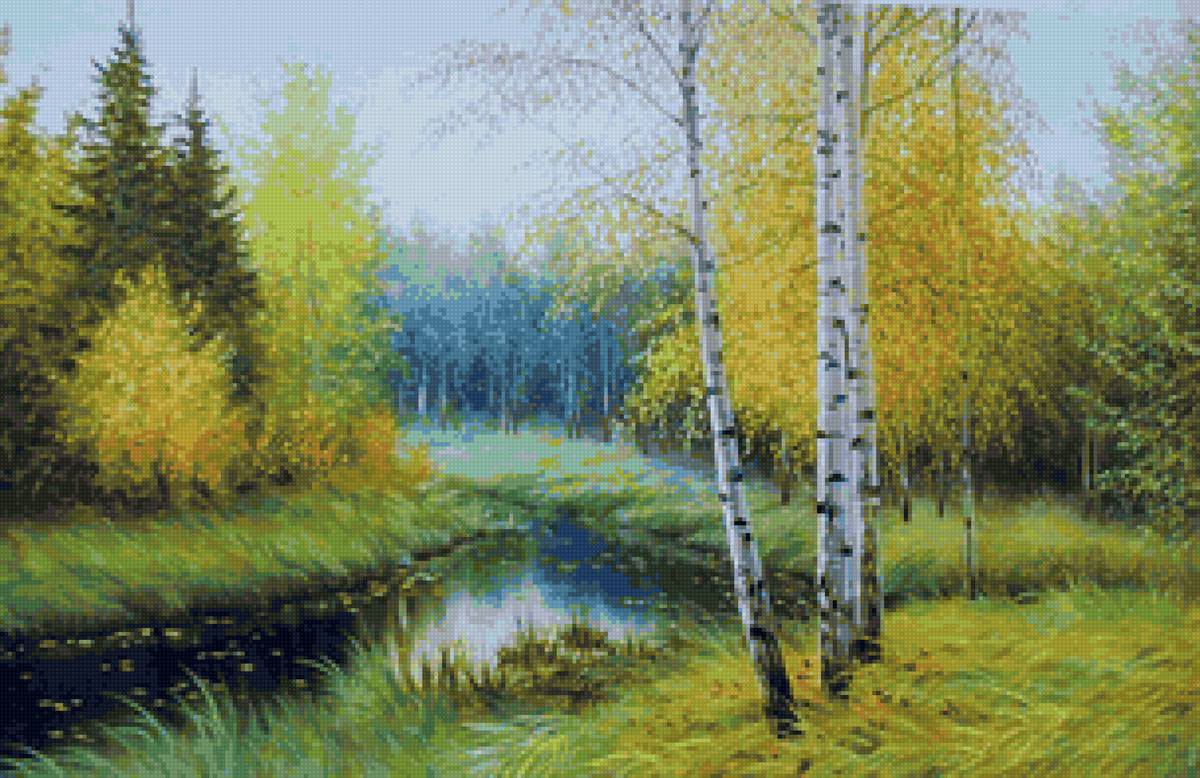 Осень - роща, осень, природа, река, лес, березки - предпросмотр