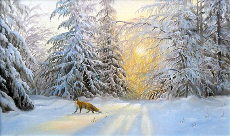 №1805777 - снег, пейзаж зима, природа, лиса - оригинал