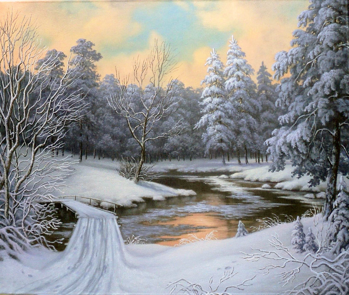 Худ. Воронкин Сергей - пейзаж зима, вода, снег, природа - оригинал
