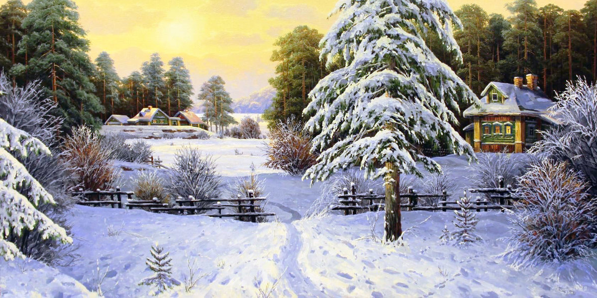 Худ. Евгений Белохвостов - пейзаж зима, природа, снег, лес - оригинал