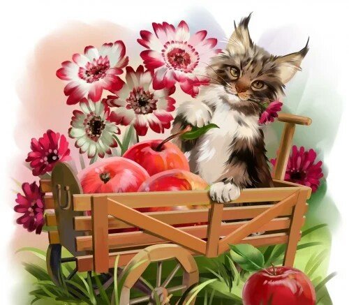Забавы - лето, кот, цветы - оригинал