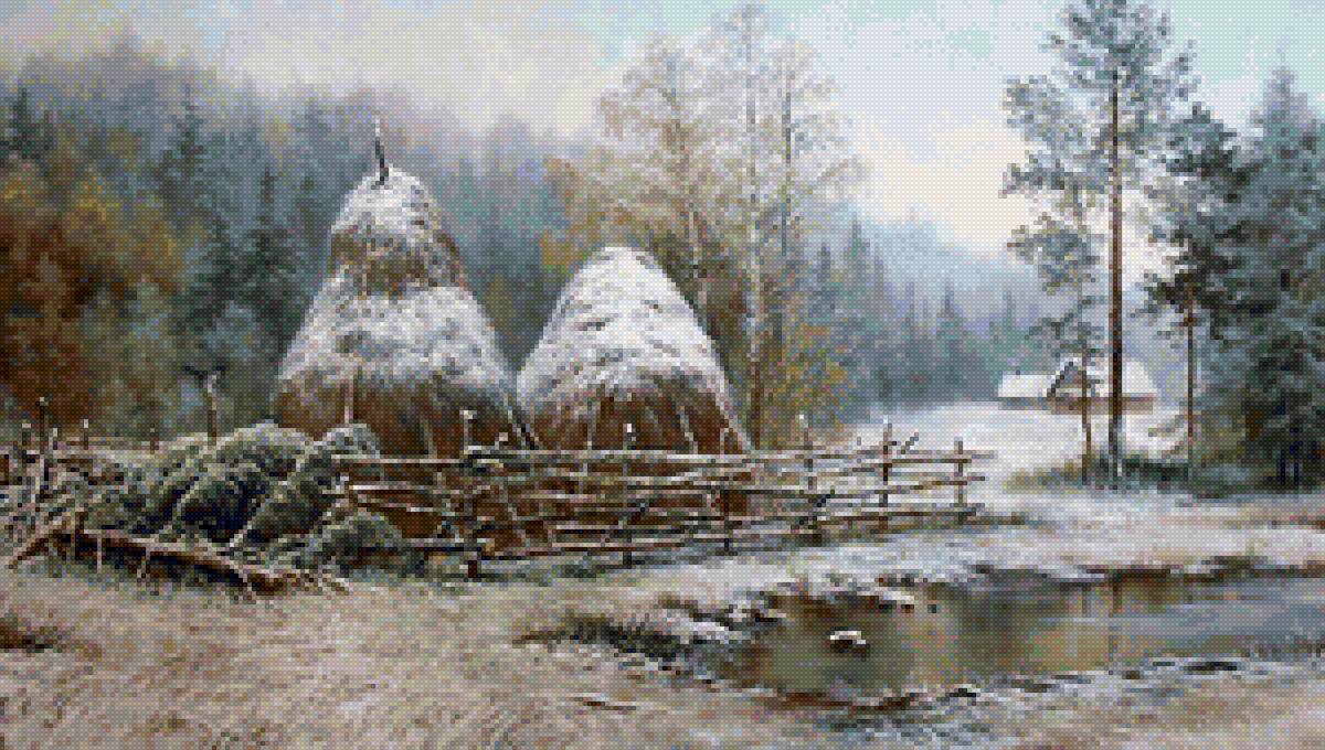 Худ. Андрей Санников РАННИЙ СНЕГ - пейзаж зима, природа, снег, вода - предпросмотр