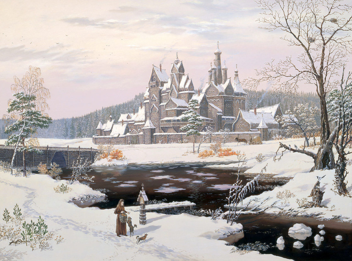 Худ. Иванов Всеволод Борисович - природа, пейзаж зима, вода, снег - оригинал