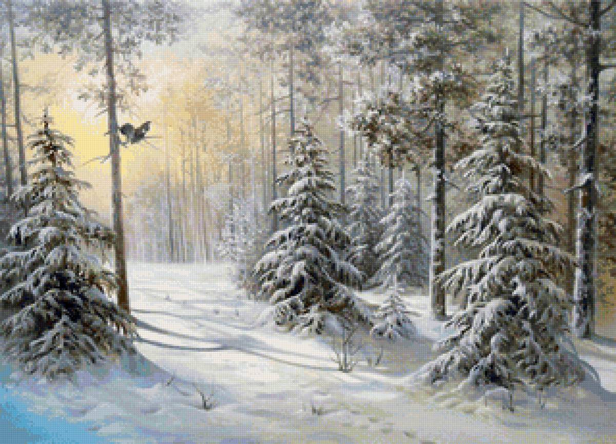 Худ.Юрий Корников - природа, снег, лес, пейзаж зима - предпросмотр