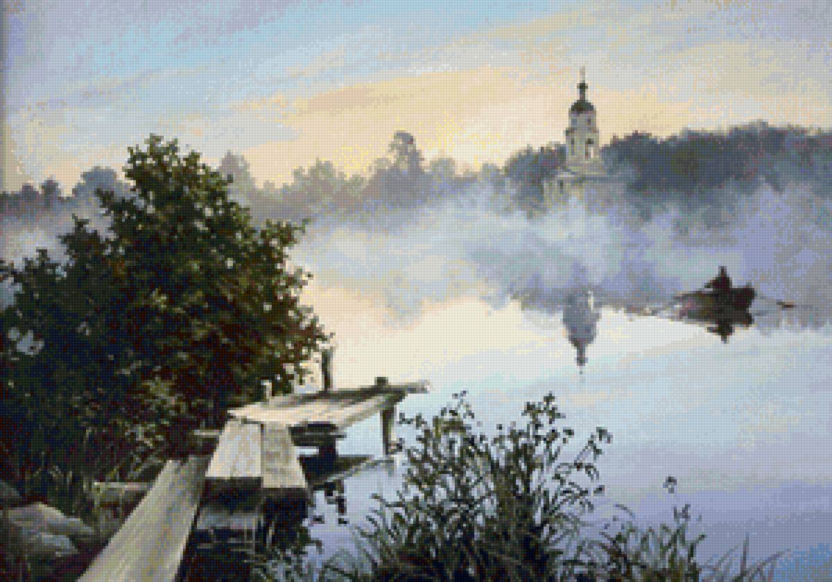 Худ. Краевский Владимир - рассвет, природа, река, пейзаж лето - предпросмотр