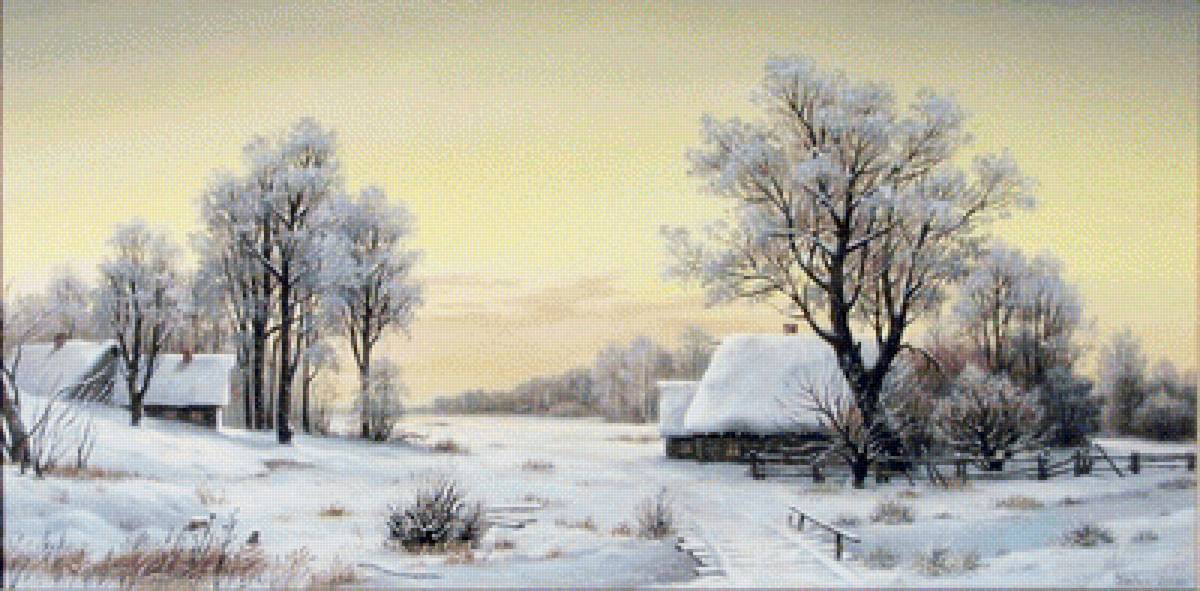 Зимний пейзаж - зима, дома, снег, деревенька - предпросмотр