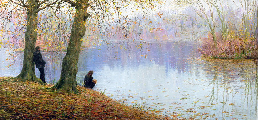 Худ. Вишняк Мария. 33-я ОСЕНЬ. - пейзаж осень, река, природа, люди - оригинал