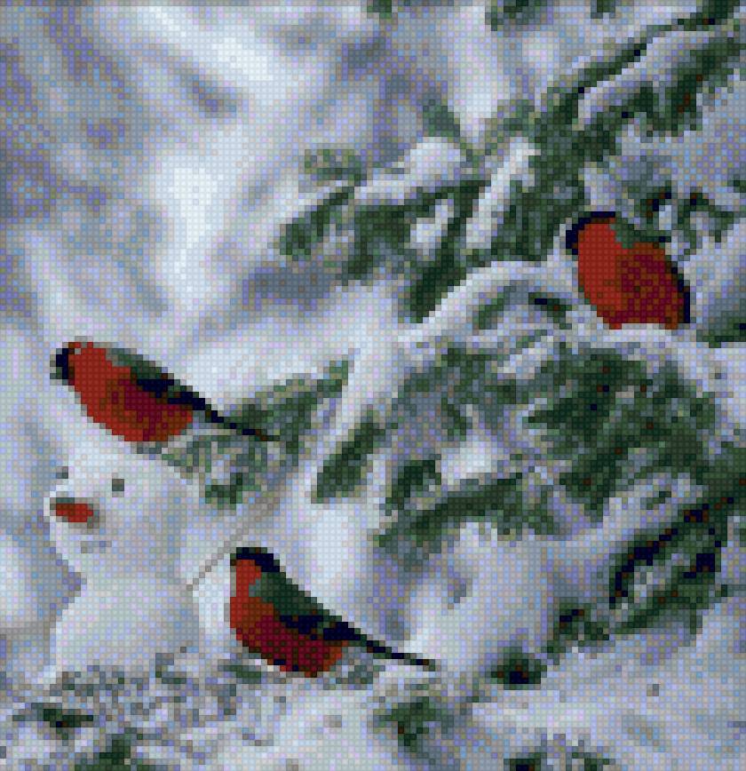 ,,Снегири зимой - снег, елки, зима, снегири - предпросмотр