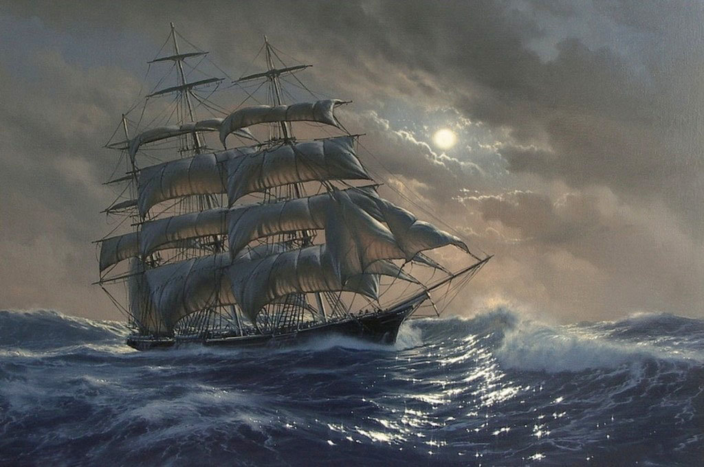 Худ. Марек Рузик - парусник, волны, вечер, море - оригинал