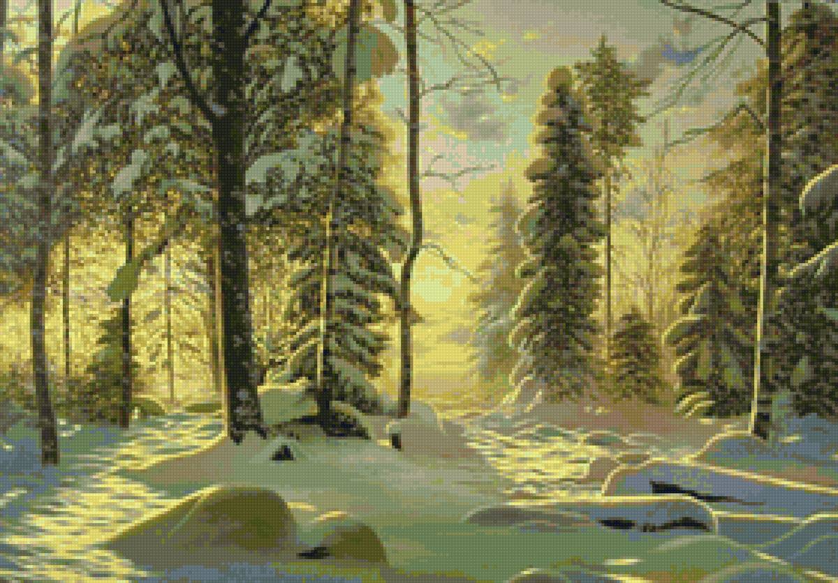 Худ. Амбросимова Наталья - природа, снег, пейзаж зима, лес - предпросмотр