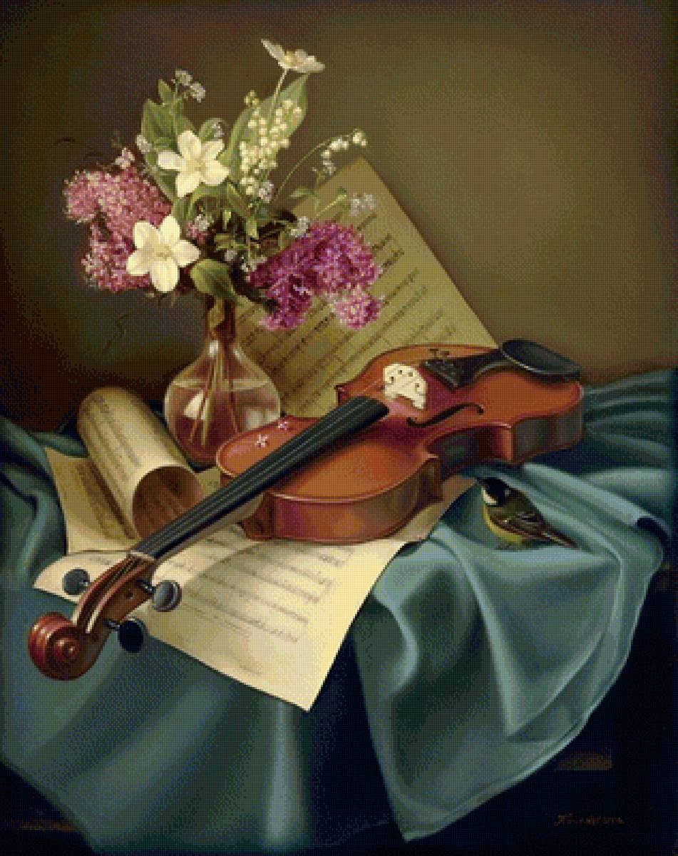 skripka - цветы, птицы, музыка, скрипка - предпросмотр