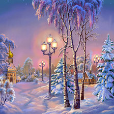 Схема вышивки «Зима в лесном городке. По картине худ. Виктора Цыганова»
