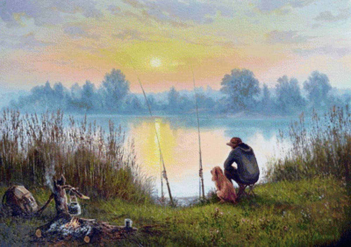 Сидел на озере рыбак. Рыбак Мельников картина.