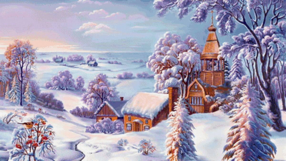 Сказочная зима - пейзаж, природа, зима, картина - предпросмотр