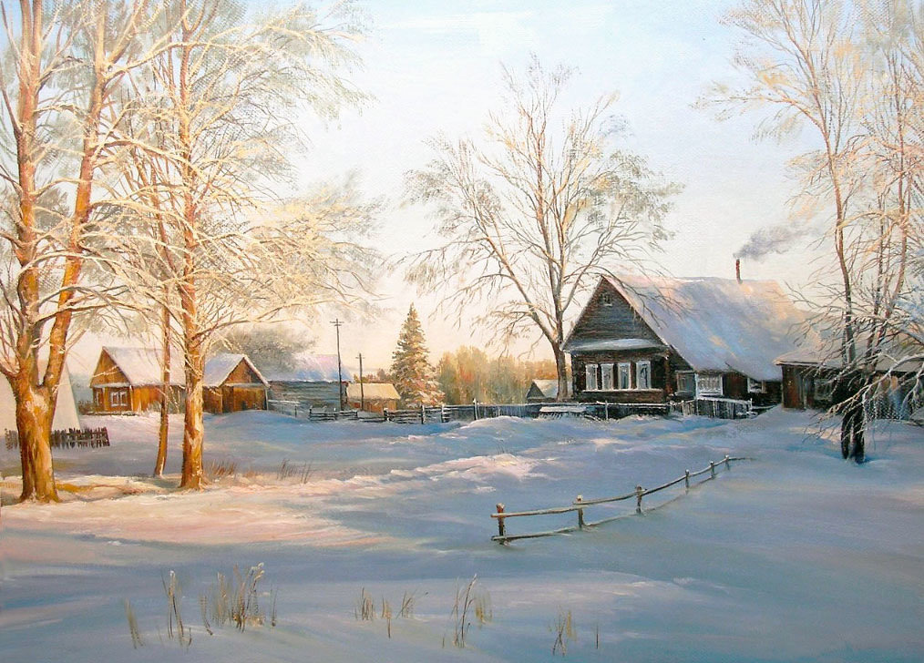 Худ. Палачев Вячеслав - деревня, пейзаж зима, природа, снег - оригинал