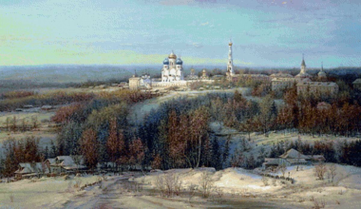 Худ. Панин Родные просторы - пейзаж зима, снег, деревня, природа - предпросмотр