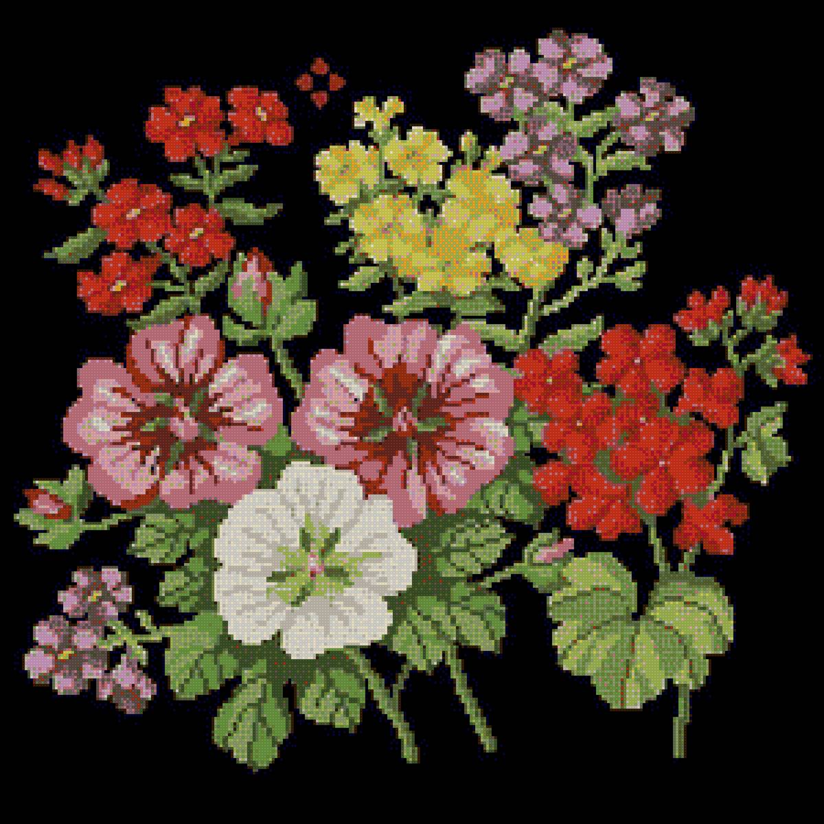 Цветы винтажные - винтажная вышивка, орнамент, винтаж, цветы на черном фоне, цветы - предпросмотр