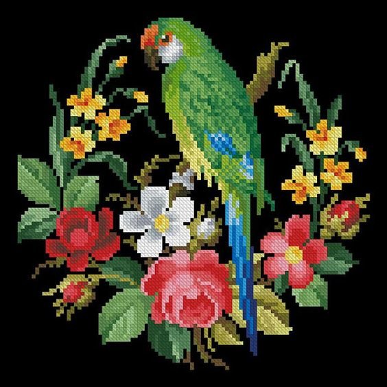 Винтажный орнамент - винтаж, цветы, винтажный рисунок, попугай, птица, орнамент - оригинал