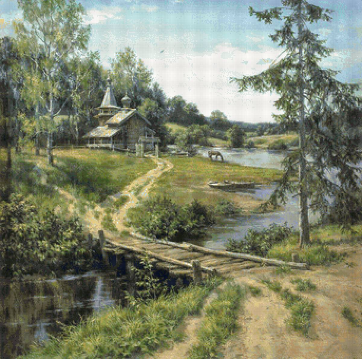 Худ. Сатаров Михаил - пейзаж лето, природа, лес, река - предпросмотр