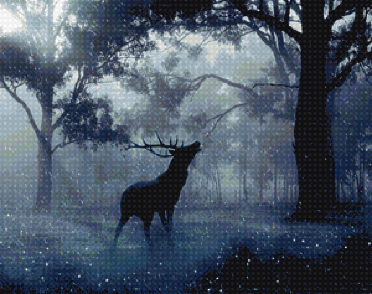 Ночной лес - зима, олень, ночь, лес - предпросмотр