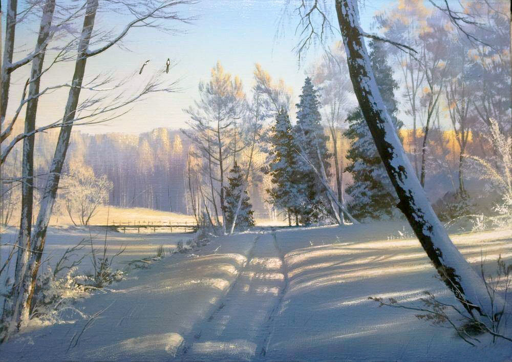 Худ. Юшкевич Виктор - лес, снег, природа, пейзаж зима - оригинал