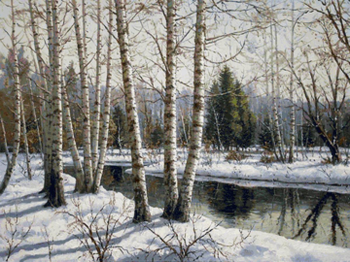 Худ. Ханаин С. - вода, природа, пейзаж зима, снег - предпросмотр