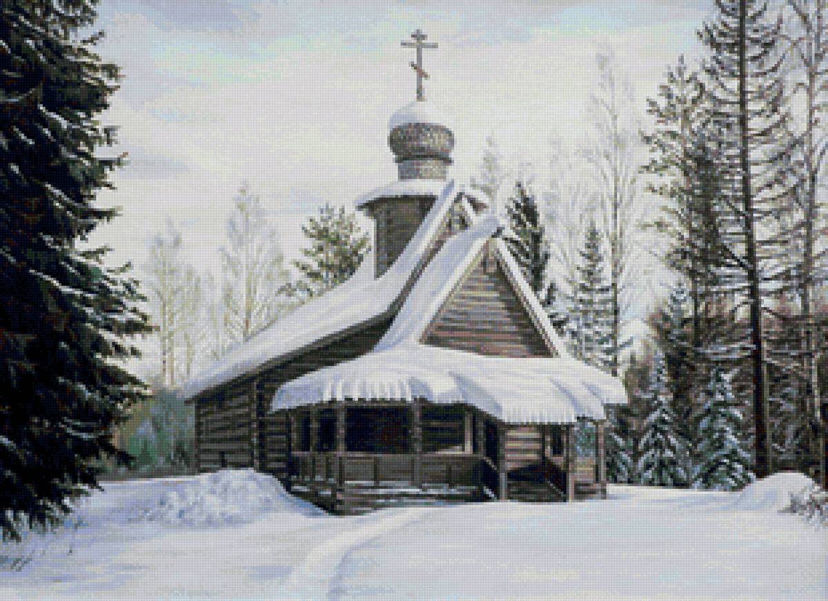 №1815492 - снег, лес, пейзаж зима, церковь - предпросмотр