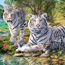 Оригинал схемы вышивки «Семья белых тигров» (№1816270)
