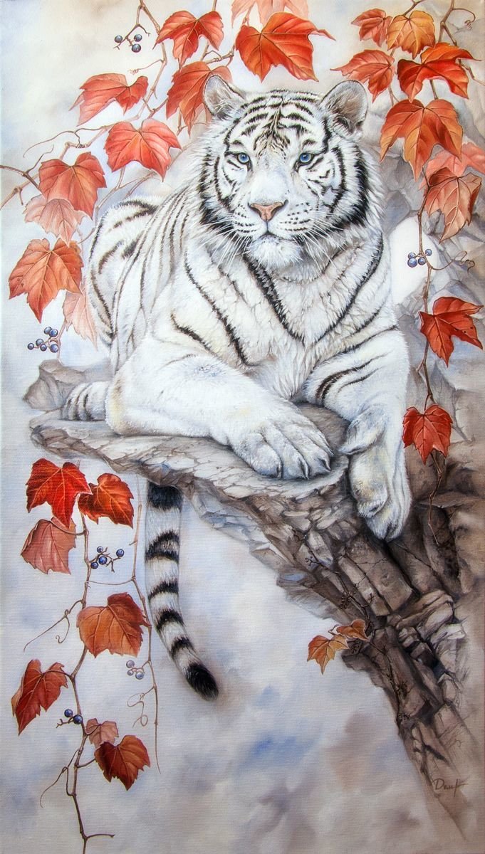 Тигр и дикий виноград - животные, тигр - оригинал