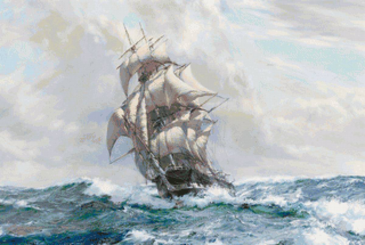 Худ. Доусон Монтегю - пейзаж, море, парусник - предпросмотр