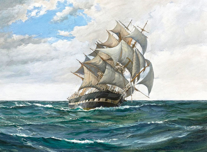 Худ. Доусон Монтегю - море, парусник, пейзаж - оригинал